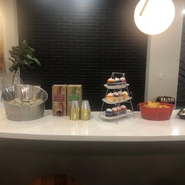 a table with food and drinks